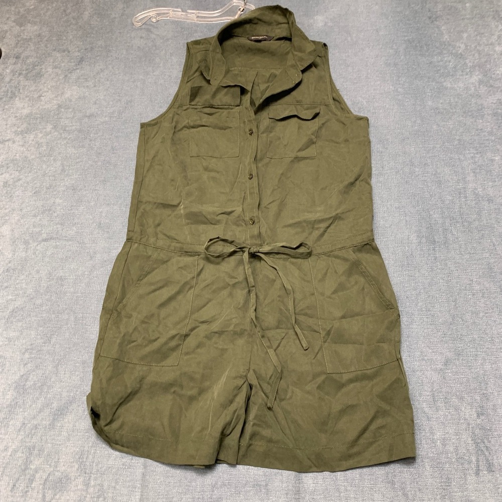 Banana Republic Romper Womens 6 Olive Green Utility Button Front Drawstring